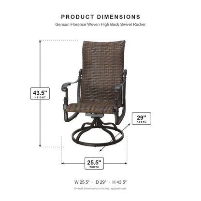 Gensun Florence Woven High Back Swivel Rocker dimensions: 25.5 in W x 29 in D x 43.5 in H