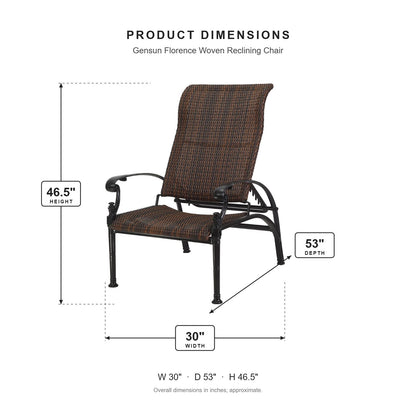 Gensun Florence Woven Reclining Chair dimensions: 30 in W x 53 in D x 46.5 in H