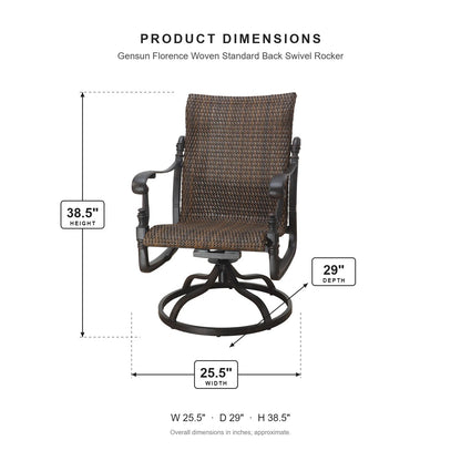 Gensun Florence Woven Standard Back Swivel Rocker dimensions: 25.5 in W x 29 in D x 38.5 in H