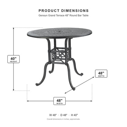 Gensun Grand Terrace 48" Round Bar Table dimensions: 48 in W x 48 in D x 40 in H