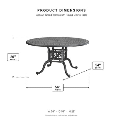 Gensun Grand Terrace 54" Round Dining Table dimensions: 54 in W x 54 in D x 29 in H