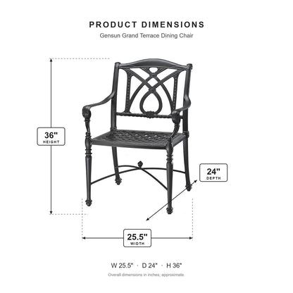 Gensun Grand Terrace Dining Chair dimensions: 25.5 in W x 24 in D x 36 in H