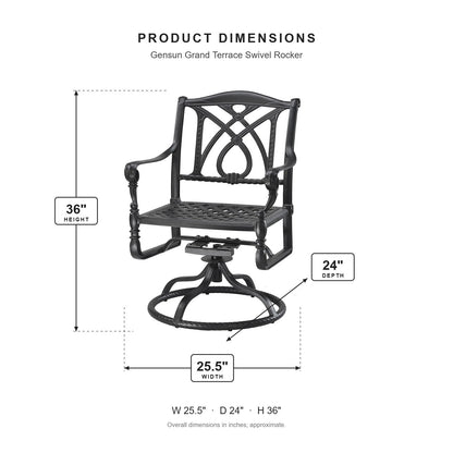 Gensun Grand Terrace Swivel Rocker dimensions: 25.5 in W x 24 in D x 36 in H