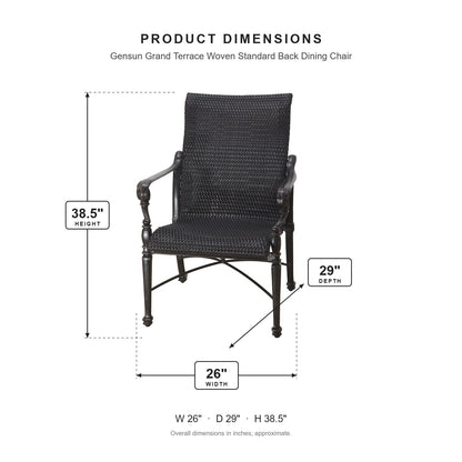 Gensun Grand Terrace Woven Standard Back Dining Chair dimensions: 26 in W x 29 in D x 38.5 in H