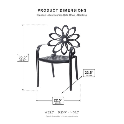 Gensun Lotus Cushion Café Chair - Stacking dimensions: 22.5 in W x 23.5 in D x 35.5 in H