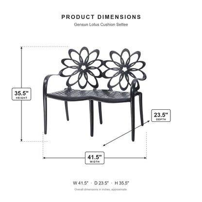 Gensun Lotus Cushion Settee dimensions: 41.5 in W x 23.5 in D x 35.5 in H