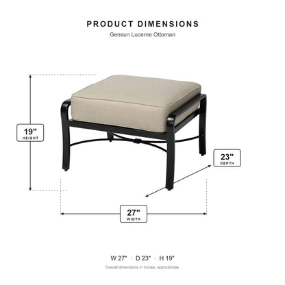 Gensun Lucerne Ottoman dimensions: 27 in W x 23 in D x 19 in H