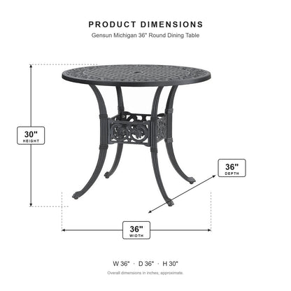 Gensun Michigan 36" Round Dining Table dimensions: 36 in W x 36 in D x 30 in H