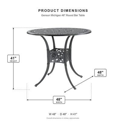 Gensun Michigan 48" Round Bar Table dimensions: 48 in W x 48 in D x 41 in H