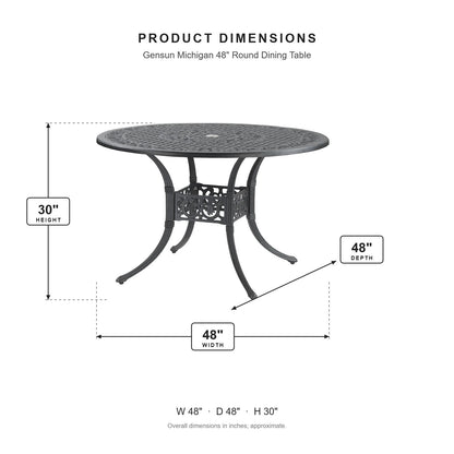 Gensun Michigan 48" Round Dining Table dimensions: 48 in W x 48 in D x 30 in H