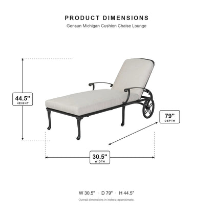 Gensun Michigan Cushion Chaise Lounge dimensions: 30.5 in W x 79 in D x 44.5 in H