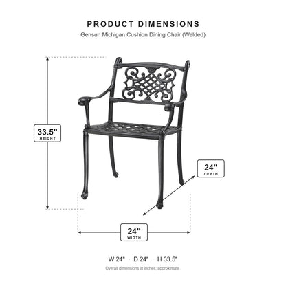 Gensun Michigan Cushion Dining Chair (Welded) dimensions: 24 in W x 24 in D x 33.5 in H