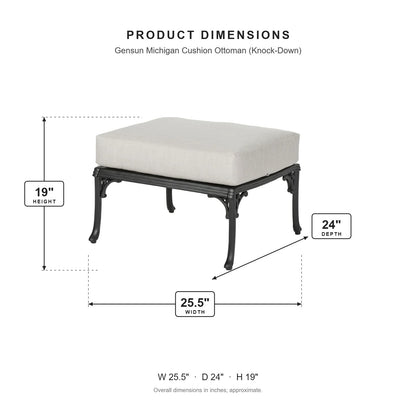 Gensun Michigan Cushion Ottoman (Knock-Down) dimensions: 25.5 in W x 24 in D x 19 in H