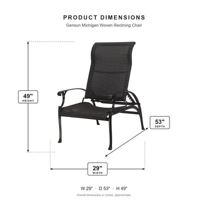 Gensun Michigan Woven Reclining Chair dimensions: 29 in W x 53 in D x 49 in H