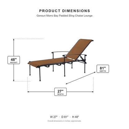 Gensun Morro Bay Padded Sling Chaise Lounge dimensions: 27 in W x 81 in D x 48 in H