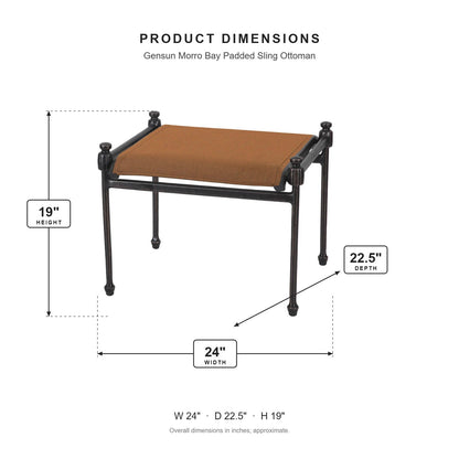 Gensun Morro Bay Padded Sling Ottoman dimensions: 24 in W x 22.5 in D x 19 in H