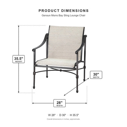 Gensun Morro Bay Sling Lounge Chair dimensions: 28 in W x 30 in D x 35.5 in H
