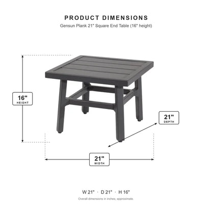 Gensun Plank 21" Square End Table (16" height) dimensions: 21 in W x 21 in D x 16 in H