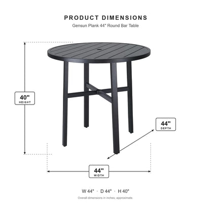 Gensun Plank 44" Round Bar Table dimensions: 44 in W x 44 in D x 40 in H