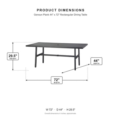 Gensun Plank 44" x 72" Rectangular Dining Table dimensions: 72 in W x 44 in D x 29.5 in H