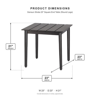 Gensun Strata 23" Square End Table (Round Legs) dimensions: 23 in W x 23 in D x 21 in H