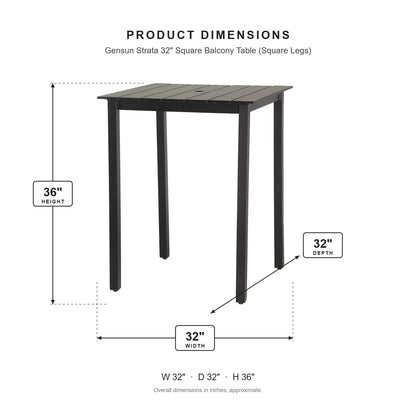 Gensun Strata 32" Square Balcony Table (Square Legs) dimensions: 32 in W x 32 in D x 36 in H