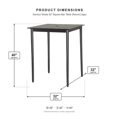 Gensun Strata 32" Square Bar Table (Round Legs) dimensions: 32 in W x 32 in D x 40 in H