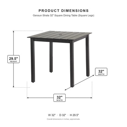 Gensun Strata 32" Square Dining Table (Square Legs) dimensions: 32 in W x 32 in D x 29.5 in H
