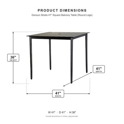 Gensun Strata 41" Square Balcony Table (Round Legs) dimensions: 41 in W x 41 in D x 36 in H