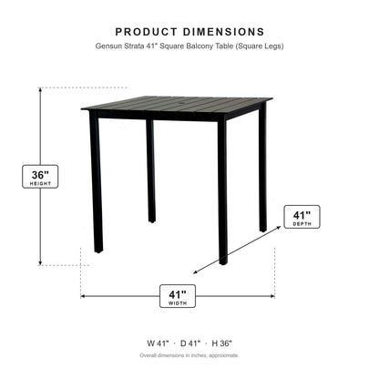 Gensun Strata 41" Square Balcony Table (Square Legs) dimensions: 41 in W x 41 in D x 36 in H