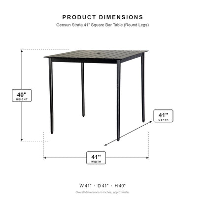 Gensun Strata 41" Square Bar Table (Round Legs) dimensions: 41 in W x 41 in D x 40 in H