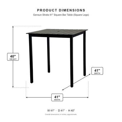 Gensun Strata 41" Square Bar Table (Square Legs) dimensions: 41 in W x 41 in D x 40 in H