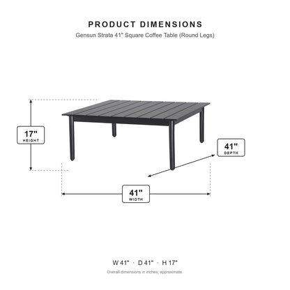 Gensun Strata 41" Square Coffee Table (Round Legs) dimensions: 41 in W x 41 in D x 17 in H