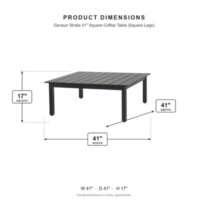 Gensun Strata 41" Square Coffee Table (Square Legs) dimensions: 41 in W x 41 in D x 17 in H