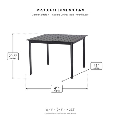 Gensun Strata 41" Square Dining Table (Round Legs) dimensions: 41 in W x 41 in D x 29.5 in H