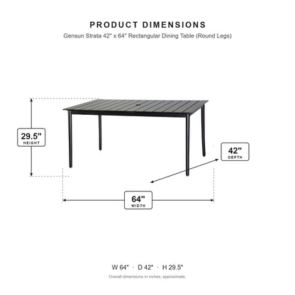 Gensun Strata 42" x 64" Rectangular Dining Table (Round Legs) dimensions: 64 in W x 42 in D x 29.5 in H
