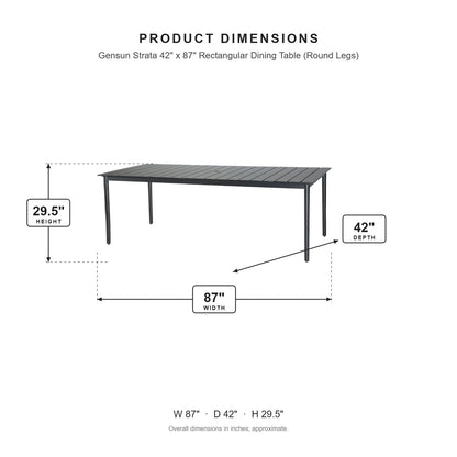 Gensun Strata 42" x 87" Rectangular Dining Table (Round Legs) dimensions: 87 in W x 42 in D x 29.5 in H