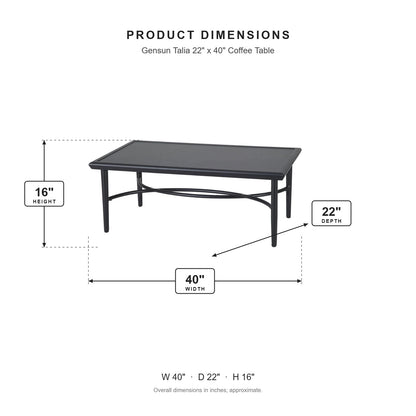 Gensun Talia 22" x 40" Coffee Table dimensions: 40 in W x 22 in D x 16 in H