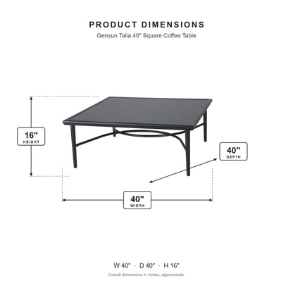 Gensun Talia 40" Square Coffee Table dimensions: 40 in W x 40 in D x 16 in H