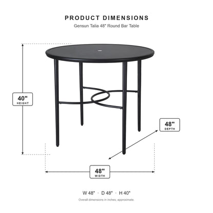 Gensun Talia 48" Round Bar Table dimensions: 48 in W x 48 in D x 40 in H
