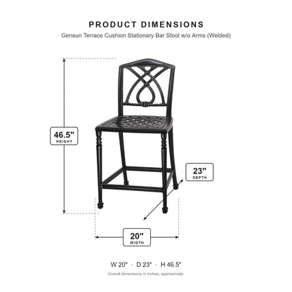 Gensun Terrace Cushion Stationary Bar Stool w/o Arms (Welded) dimensions: 20 in W x 23 in D x 46.5 in H