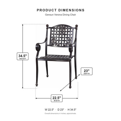 Gensun Verona Dining Chair dimensions: 22.5 in W x 23 in D x 34.5 in H