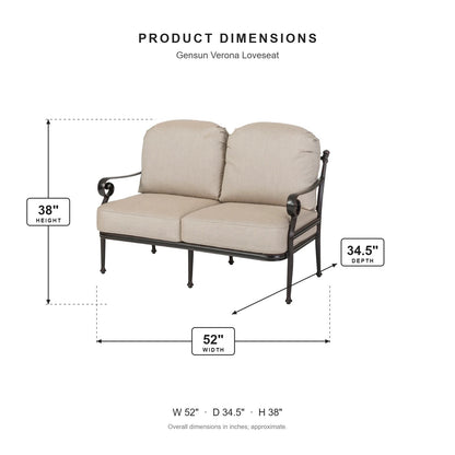 Gensun Verona Loveseat dimensions: 52 in W x 34.5 in D x 38 in H