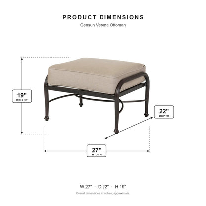 Gensun Verona Ottoman dimensions: 27 in W x 22 in D x 19 in H