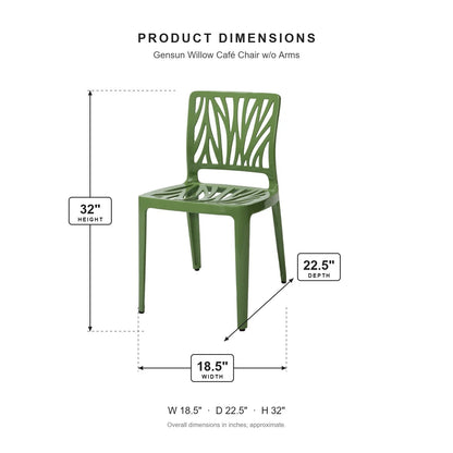 Gensun Willow Café Chair w/o Arms dimensions: 18.5 in W x 22.5 in D x 32 in H