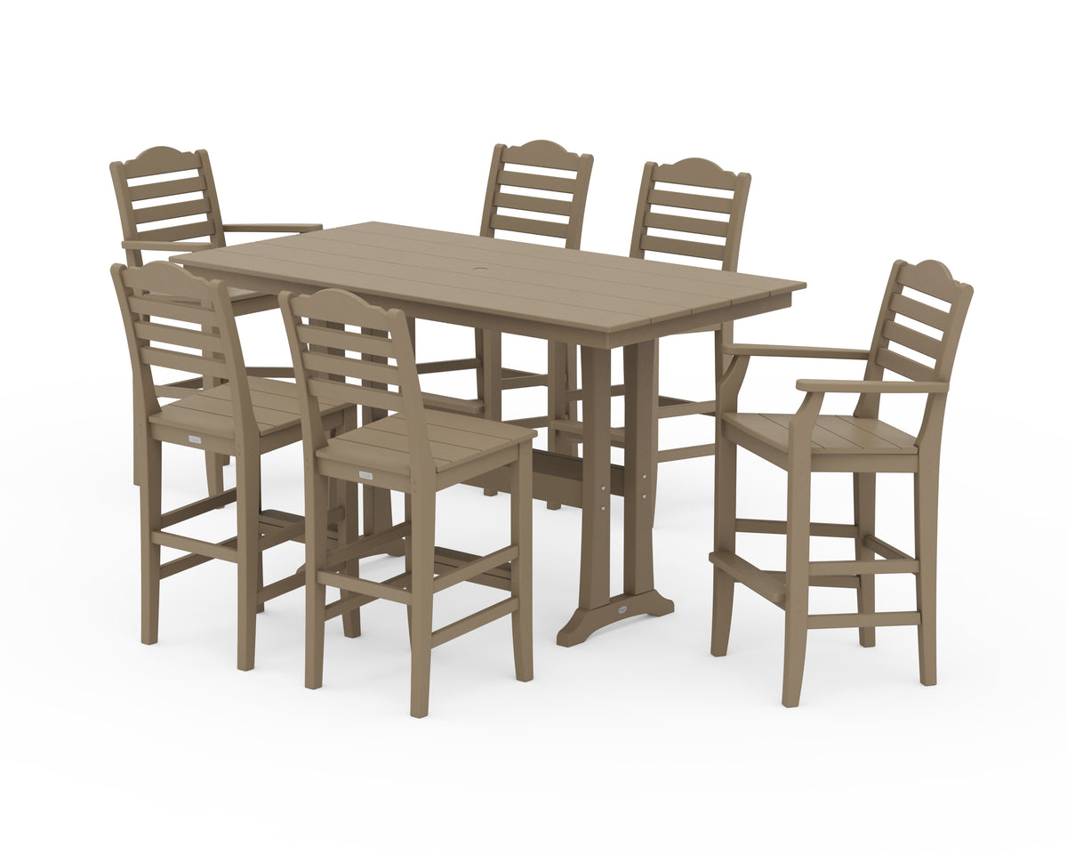 POLYWOOD Savannah 7-Piece Farmhouse Bar Set with Trestle Legs in Vintage Sahara