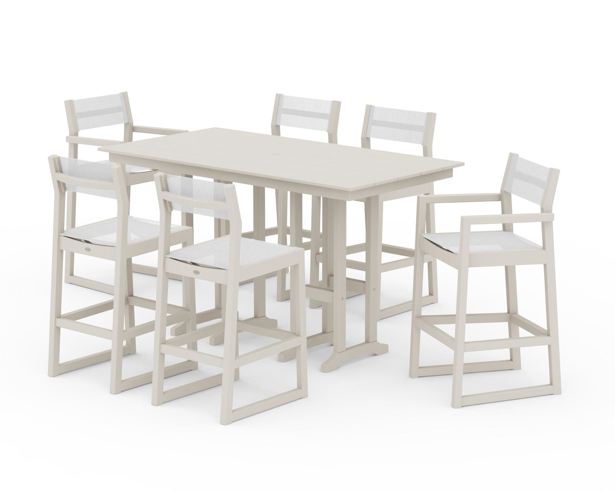 POLYWOOD EDGE Sling 7-Piece Farmhouse Bar Set in Sand / White