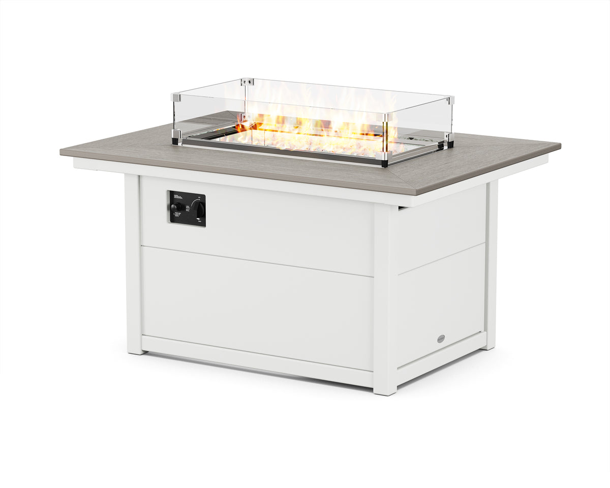 POLYWOOD Rectangle 34"x46" Fire Pit Table in White / Driftwood