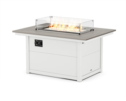 POLYWOOD Rectangle 34"x46" Fire Pit Table in White / Driftwood