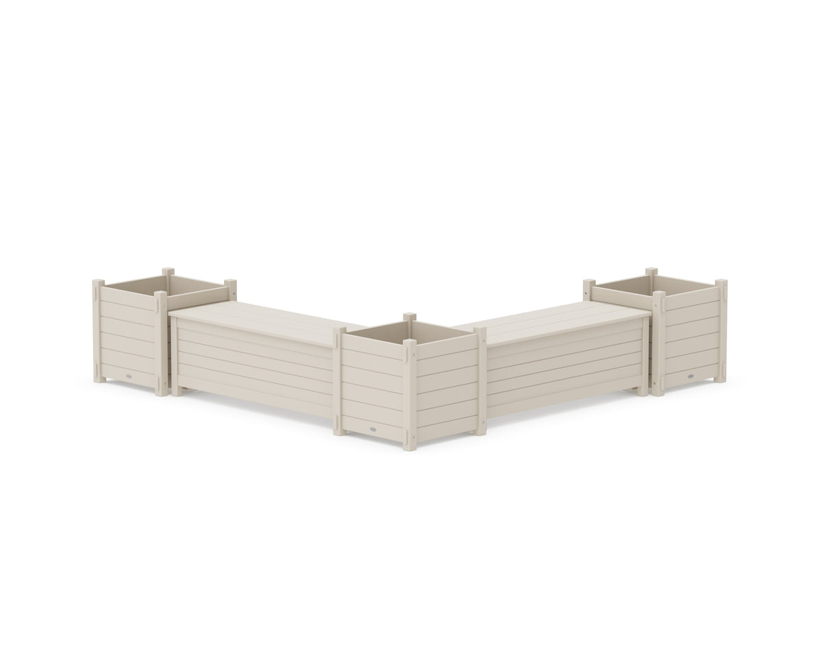 POLYWOOD 48" Nautical L-Shaped Planter Storage Bench Corner Set - Large in Sand